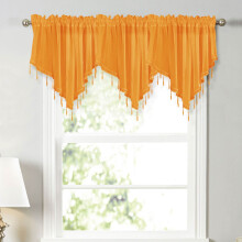 Floral sheer lace window curtain with scalloped edges 1