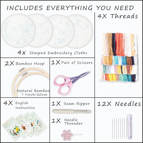 Bonroy embroidery kit for beginners with pattern, hoops, 2