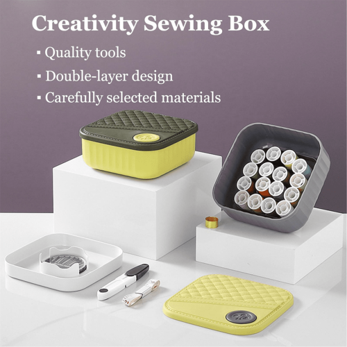 Portable Sewing Box with DIY Supplies Yellow 2
