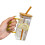 Teal Ceramic Mugs with Lids and Glass Straw Set 5