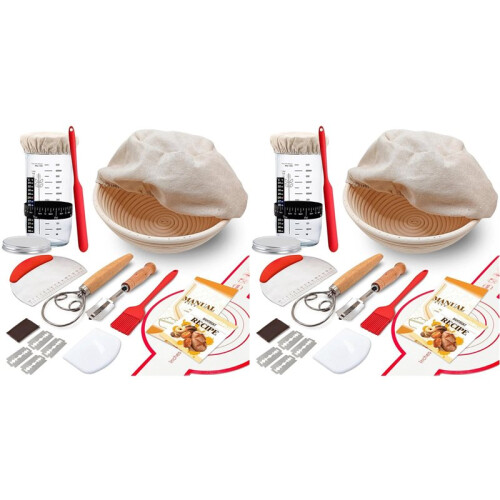 2X Complete Sourdough  Kit with Banneton Bread Proofing Basket and Glass Jar for Bread Making 1