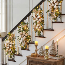 Christmas staircase garland with berries and LED lights