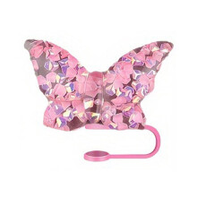 Pink silicone straw plug with butterfly decoration 10mm