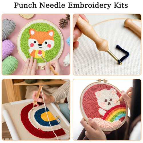 Broderisæt med punch needle og træhåndtag, 19 dele 2