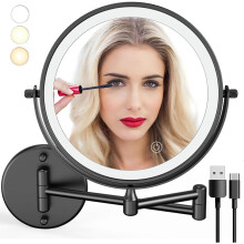 Wall-Mounted Lighted Makeup Mirror 8" 1X/10X 3-Color