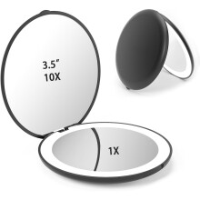 LED Travel Makeup Mirror 1X/10X 3.5 Inch Black