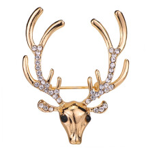 Deer Head Rhinestone Brooch Golden 1 piece