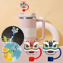 Cartoon Silicone Straw Cap for 10mm Straws Blue Lion