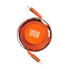 Orange Retractable USB-C to USB-C Cable 100W
