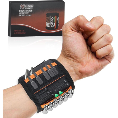 Magnetic Wristband for Tools with 15 Strong Magnets