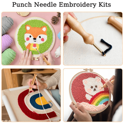 Punch Needle Embroidery Kit Wooden Handle 19-Piece 2