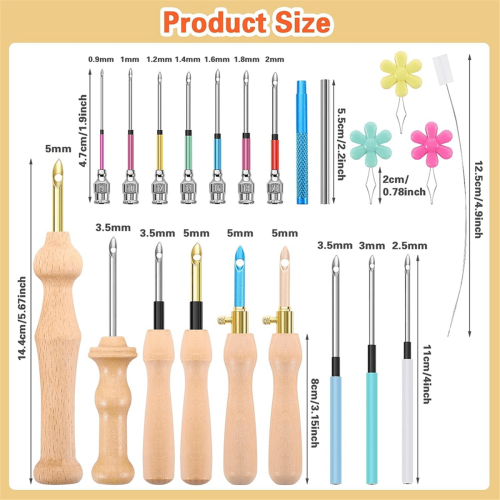 Punch Needle Kit Wooden Adjustable 23 Pieces 2