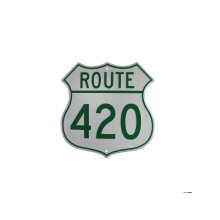 Placa de metal engraçada com a palavra "Highway420" (EUA) para decoração de parede de bar, pub ou espaço masculino. Humor sobre maconha.