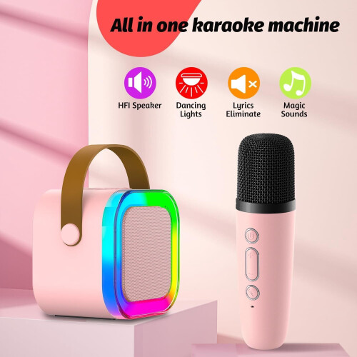 Karaoke Bluetooth Speaker with Dual Mic and RGB Light Pink 2