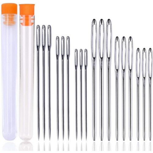 Stainless Steel Sewing Needles 18 pcs: 9 Sharp + 9 Blunt