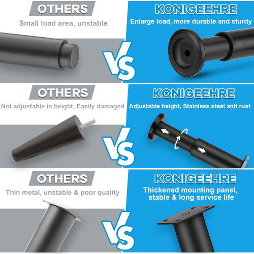 Conjunto de pés de metal ajustáveis para móveis Luniquz de 4,7 a 7 polegadas 2