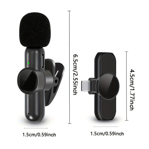 Microfone de lapela sem fio para iPhone, iPad e Android com USB-C 2