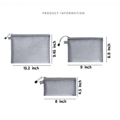 Nylon Mesh Cosmetic Bag Blue Pack of 3 1