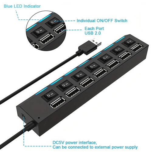 USB2.0 Hub Dockningsstation 7-i-1 med LED 2