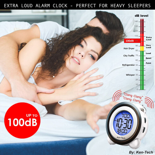Luniquz Twin Bell Digital Alarm Clock Blue Backlight Dual 1