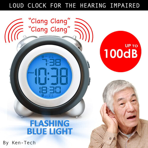 Luniquz Twin Bell Digital Alarm Clock Blue Backlight Dual 2