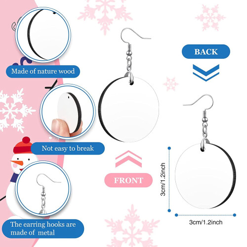 Round Sublimation Blank Earrings Wood with Hooks 36 pcs 1
