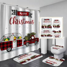 Christmas Shower Curtain Set 4PCS with 12 Hooks