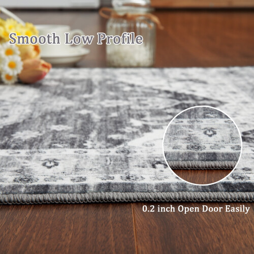 Persian Runner Rug Gray 2x6 Ft Washable Boho Non-Slip 2