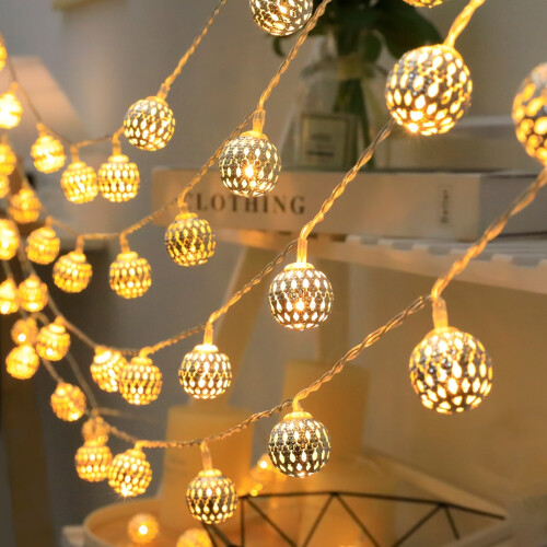 Metal String Lights with Moroccan Ball Lamps 1 Set 1