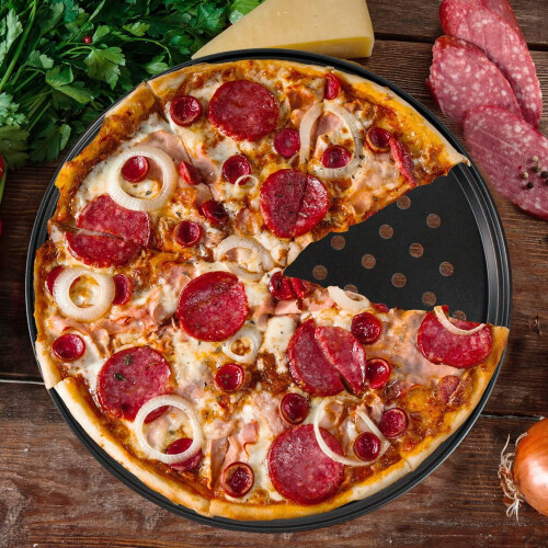 Forma de pizza antiaderente de aço inoxidável perfurada de 30 cm (12 polegadas) 1