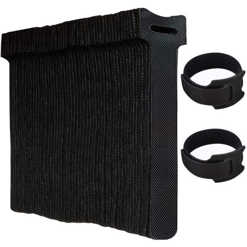 Reusable Cable Ties Hook and Loop 50 Pack 150mm x 12mm Black