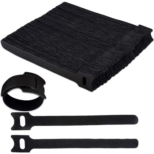 Reusable Cable Ties Black Hook and Loop 100 pcs