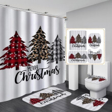 Christmas Shower Curtain Set with Hooks and Non-Slip Bath