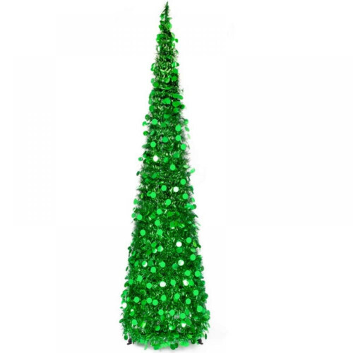 5ft foldable artificial Christmas tree green tinsel