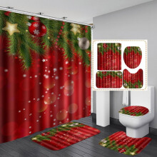 Christmas Shower Curtain Set with Hooks Waterproof Fabric 4