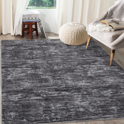 Modern washable area rug dark grey 4 ft x 6 ft 1