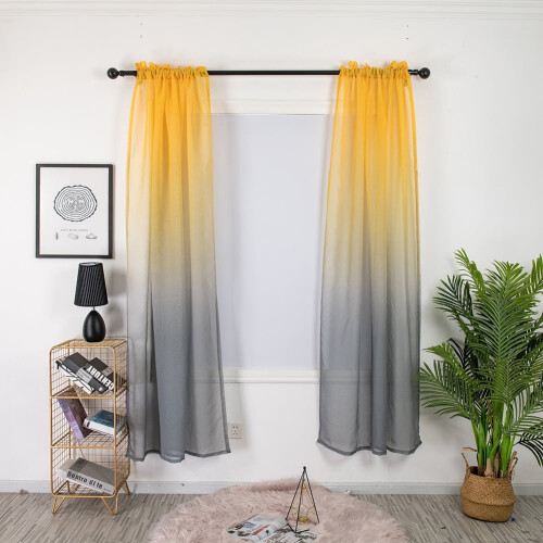 LILSHIM gradient tulle curtains yellow grey 1 pair 1