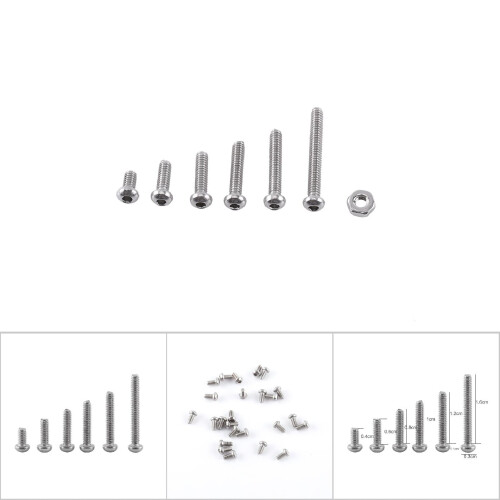 M2-Edelstahl-Innensechskantschrauben-Set mit Muttern und 2
