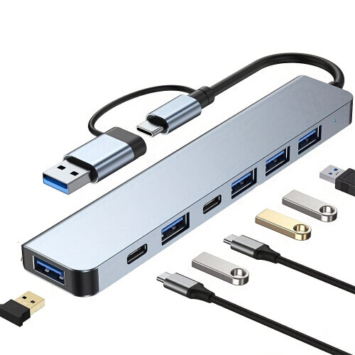 Hub USB-C Multiportas Dock 8 em 1 com USB 3.0, RJ45, SD, TF e PD 2