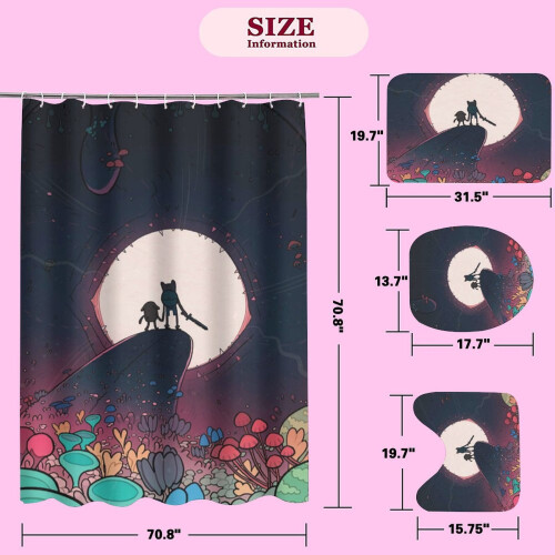 Adventure Time Shower Curtain Set Waterproof 4PC 1