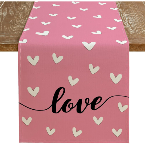 Valentine's Day Table Runner Red Burlap 13x70 Inch