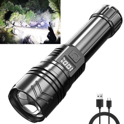 PWPSG Outdoor LED Flashlight Black Long Range Digital