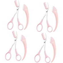 Eyebrow Scissors Stainless Steel Arc Shape Pink 3-Pack