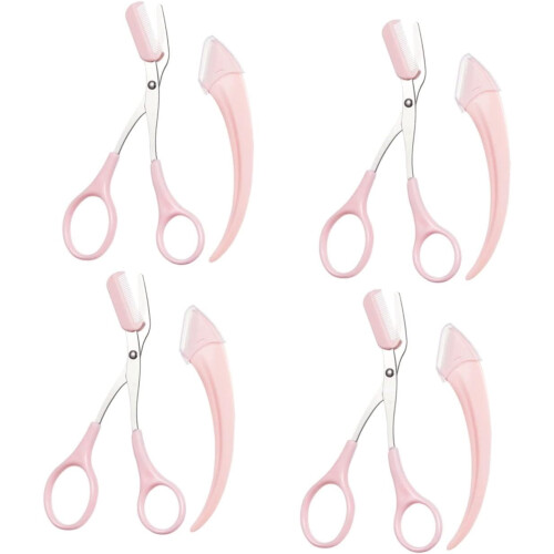 Eyebrow Scissors Stainless Steel Arc Shape Pink 3-Pack