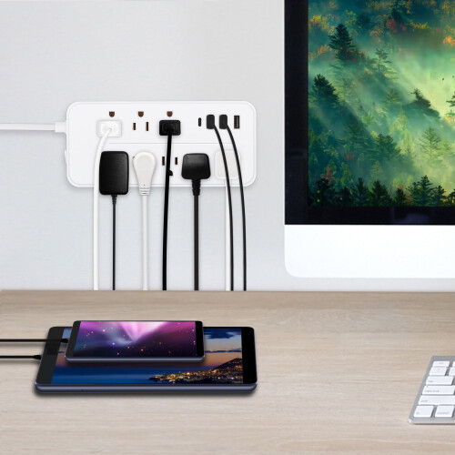 Htovila surge protector socket with 8 AC outlets 1 USB-C 3 2