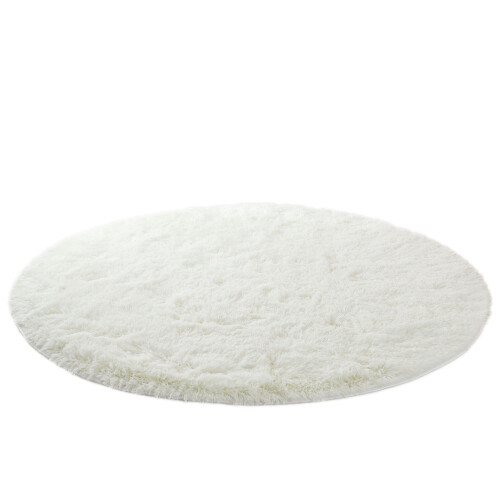 Fluffy Round Rug Creamy-White 60in