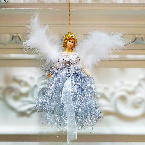 Christmas plush angel pendant silver 7.5 in