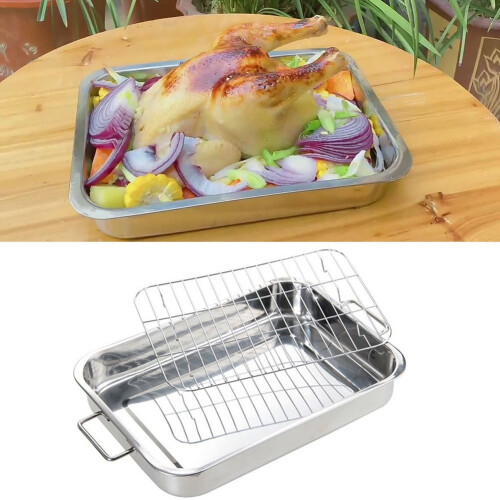 Stainless Steel Deep Roasting Pan 13.5x9.5x3 in 2