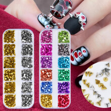 Pink Nail Art Charm Set - Non-Fading, Removable, 12-Grid