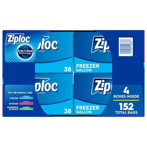 Σακούλες κατάψυξης Ziploc με γαλόνια που παραμένουν ανοιχτές, 152 τεμάχια